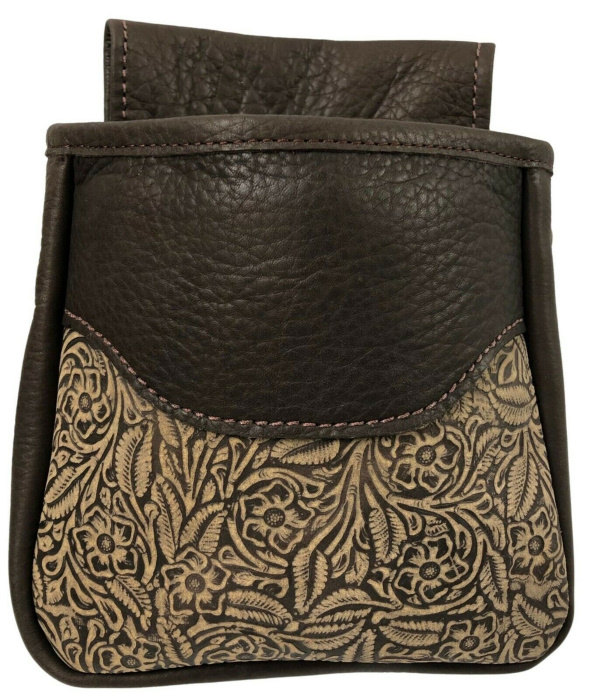 (image for) Embossed Floral Leather Shotgun Shell Double Belt Pouch